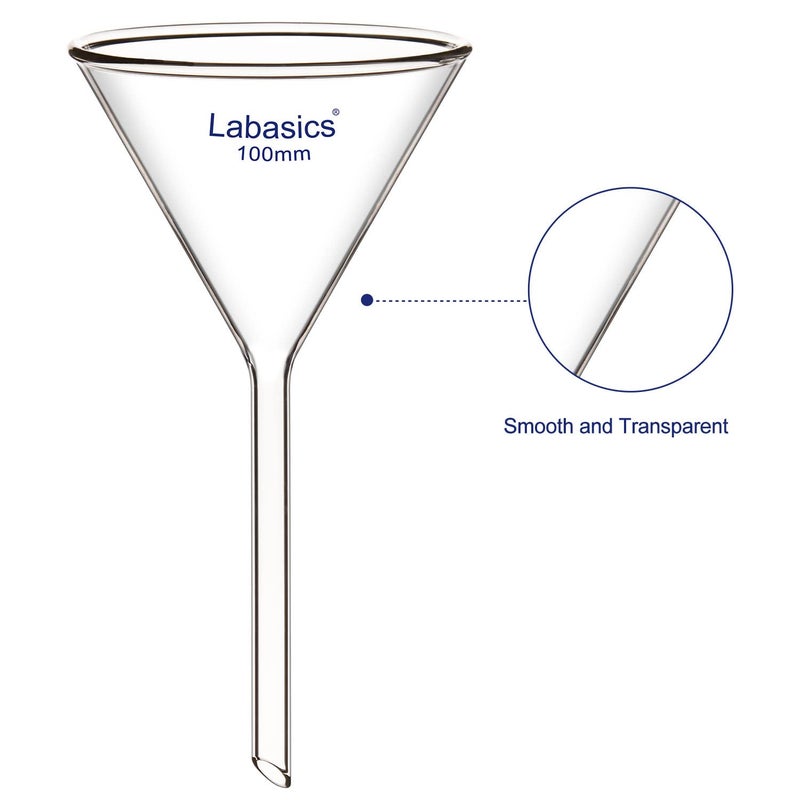 Labasics 2-Pack Glass Heavy Wall Funnel Borosilicate Glass Funnel, Short Stem 100 mm Diameter, 100 mm Stem Length - Image 3